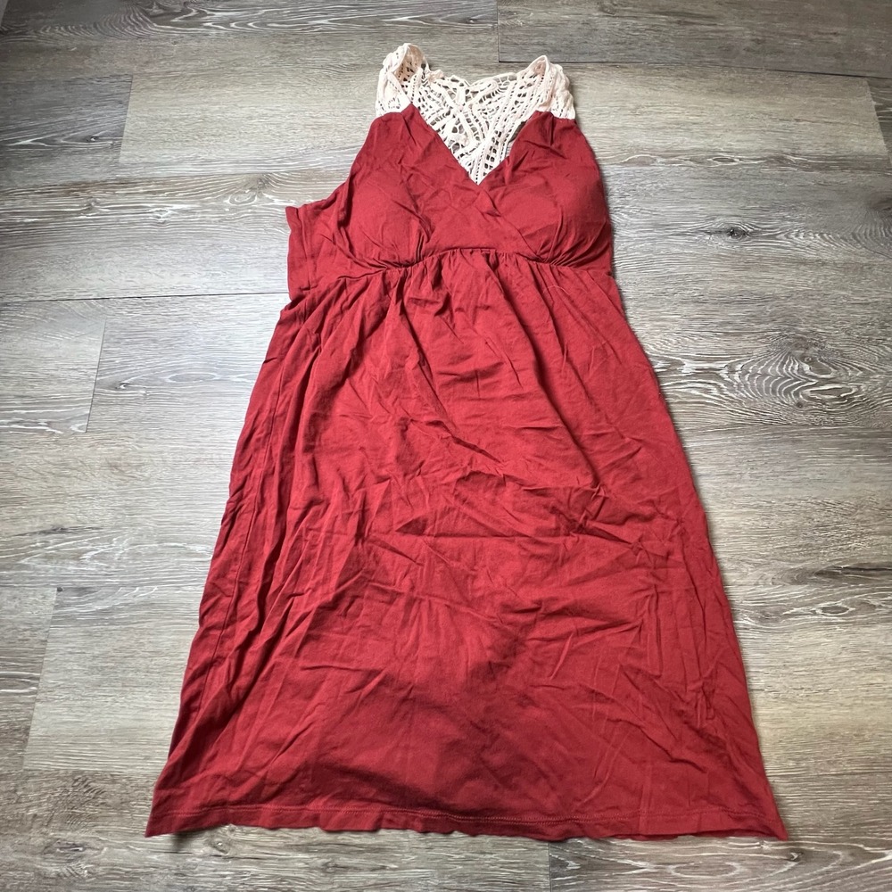 ELLE Crochet Back Dress Womens Small Red Boho Lace Racerback Summer Knit